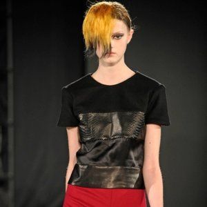 Mandy Coon Mixed Fabric Cropped Top
